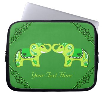 Henna Elephant (green/lime Green) Laptop Sleeve by HennaHarmony at Zazzle