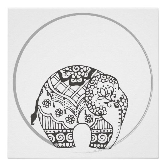 Henna Elephant Indian Art Poster