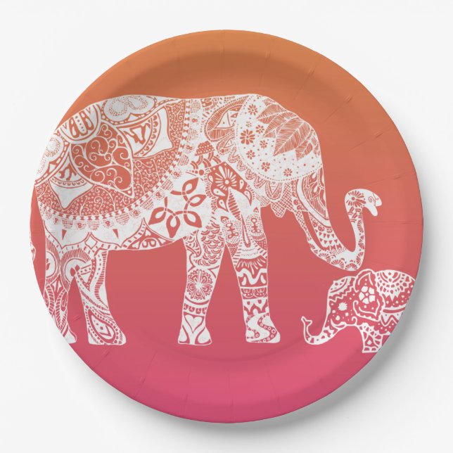 Henna Elephant - Indian Inspiration Paper Plates (Front)