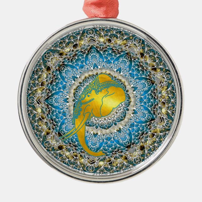 Henna Elephant Mandala Ganesha Mindfulness Gifts Metal Ornament (Front)