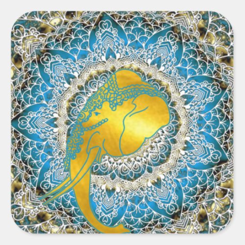 Henna Elephant Mandala Ganesha Mindfulness Gifts Square Sticker