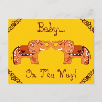 Henna Elephant (orange/red) (baby Shower) Invitation Postcard by HennaHarmony at Zazzle
