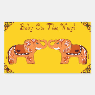 Henna Elephant (Orange/Red) (Baby Shower) Rectangular Sticker