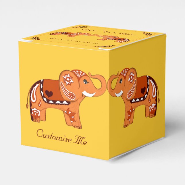 Henna Elephant (Orange/Red) Favor Boxes (Front Side)