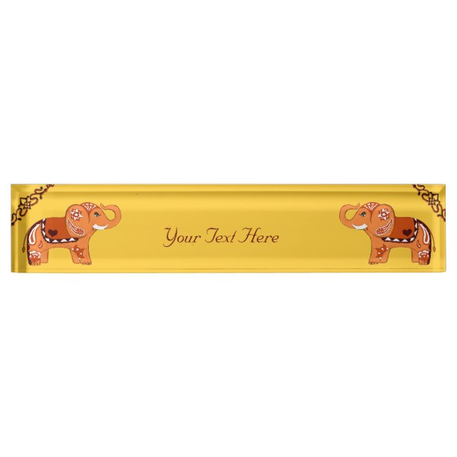 Henna Elephant (Orange/Red) Name Plate (Front)