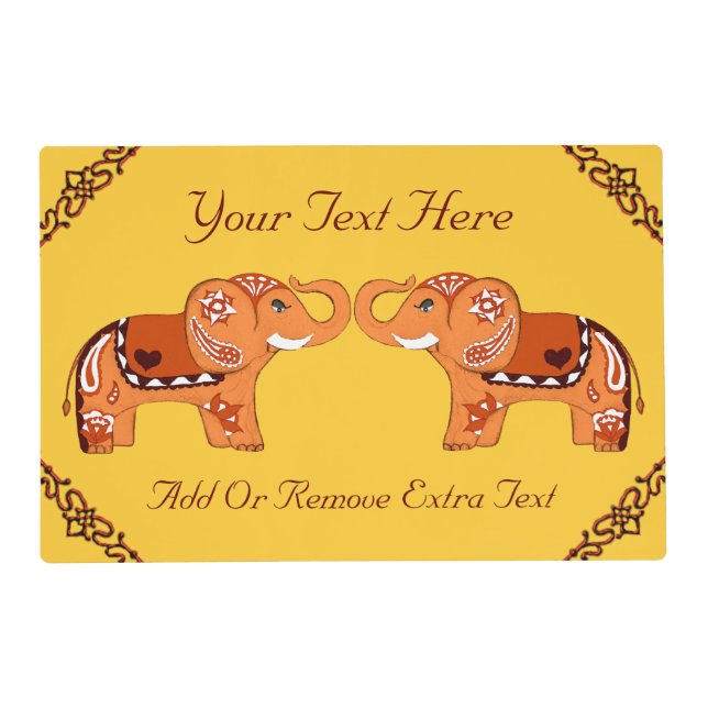 Henna Elephant (Orange/Red) Placemat (Front)