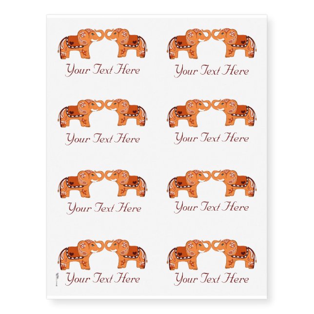 Henna Elephant (Orange/Red) Temporary Tattoos (Front)