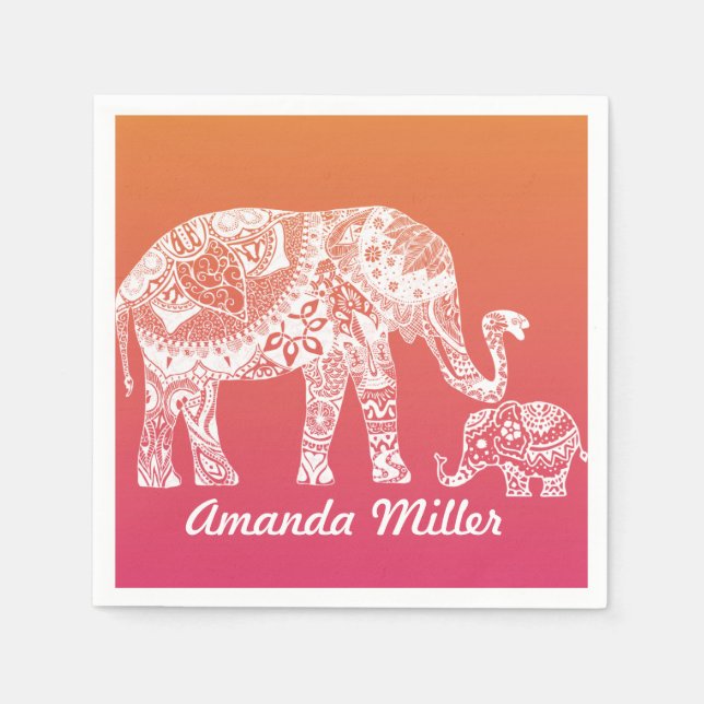 Henna Elephant Paper Napkins (Front)