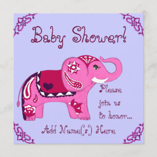 Henna Elephant (Pink/Purple) (Baby Shower) Invitation
