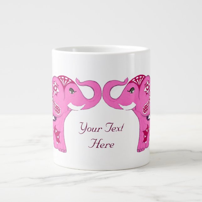 Henna Elephant (Pink/Purple) Large Coffee Mug (Front)
