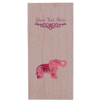 Henna Elephant (pink/purple) Wood Flash Drive by HennaHarmony at Zazzle