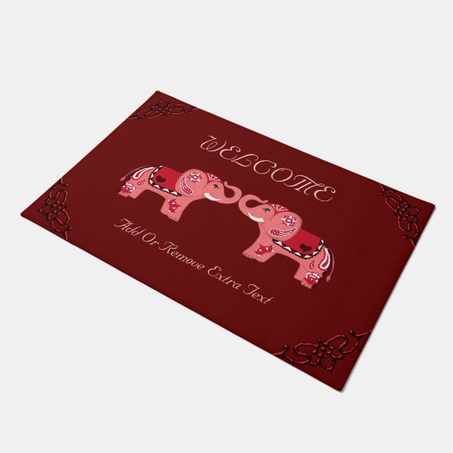 Henna Elephant (Red/Pink) Doormat (Angled)