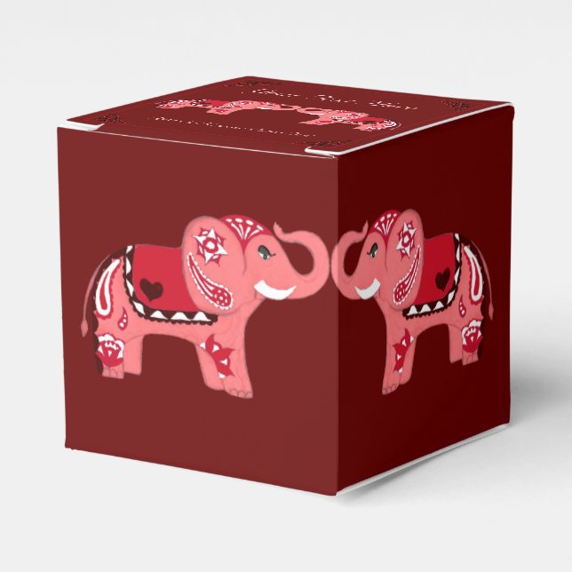 Henna Elephant (Red/Pink) Favor Boxes (Front Side)