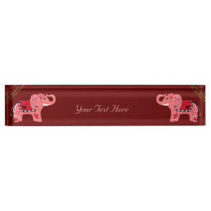 Henna Elephant (Red/Pink) Nameplate