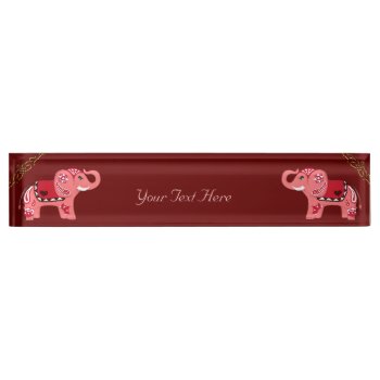 Henna Elephant (red/pink) Nameplate by HennaHarmony at Zazzle