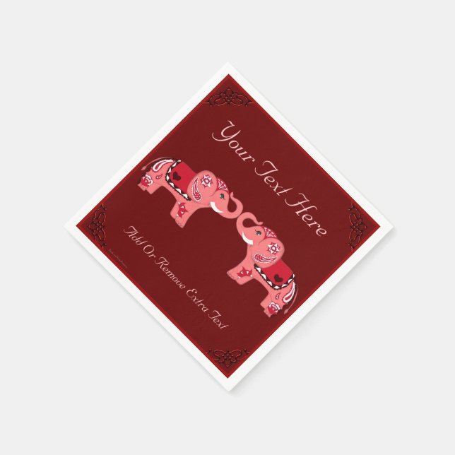 Henna Elephant (Red/Pink) Paper Napkins (Corner)