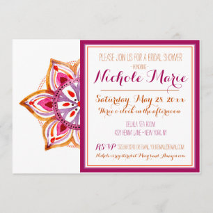 Henna Flower Bridal Shower Invitation Fuschia