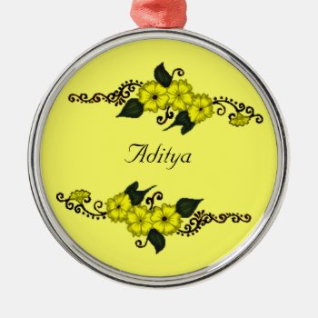 Henna Flower (yellow) Metal Ornament by HennaHarmony at Zazzle