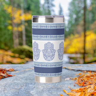 Henna Hamsa Blue Water Bottle Insulated Tumbler