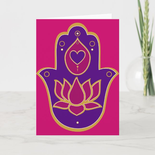 Henna Hamsa Lotus Pink Card (Front)
