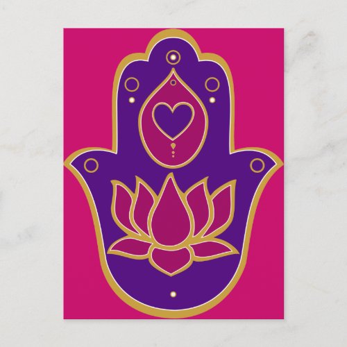 Henna Hamsa Lotus Pink Postcard