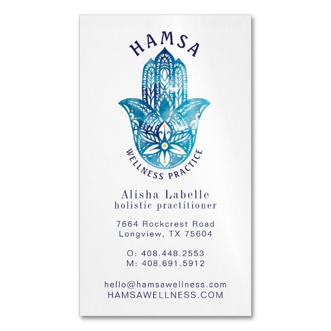 Henna Hamsa Wellness Holistic Decorative Hand Business Card Magnet (Front Vertical)