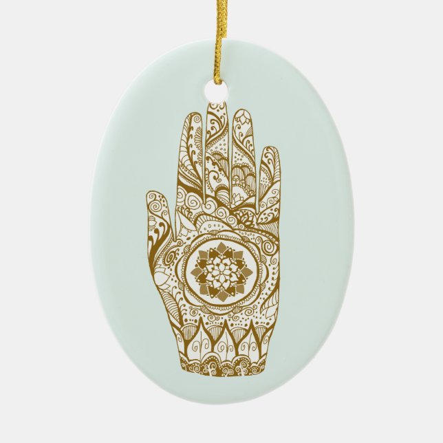 Henna Hand Lotus Ceramic Ornament (Front)