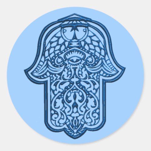 Henna Hand of Hamsa Blue Classic Round Sticker