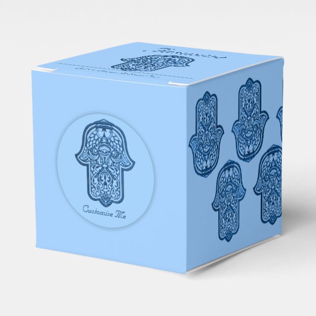 Henna Hand of Hamsa (Blue) Favor Boxes (Front Side)