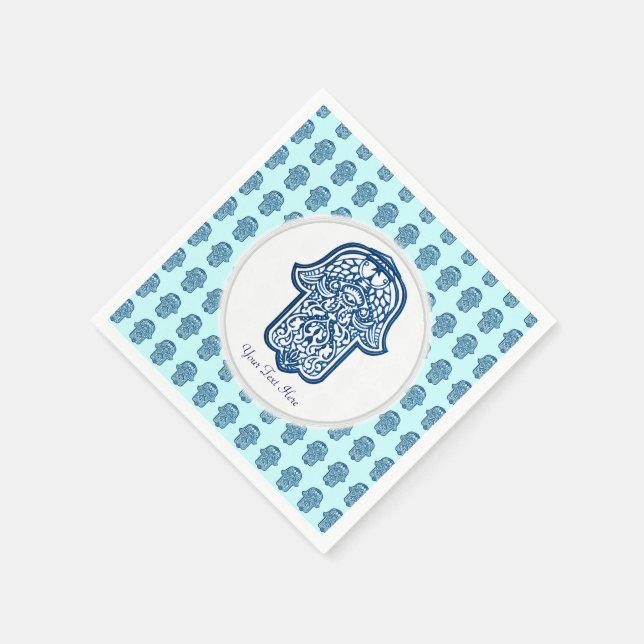 Henna Hand of Hamsa (Blue) Paper Napkins (Corner)
