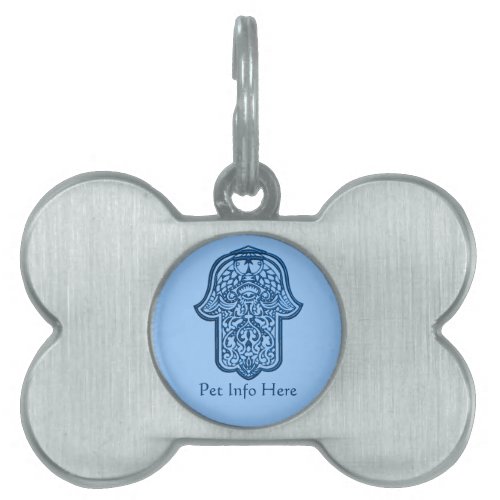 Henna Hand of Hamsa Blue Pet ID Tag