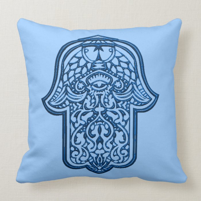 Henna Hand of Hamsa (Blue) Throw Pillow