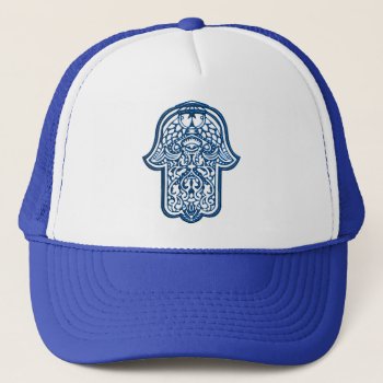 Henna Hand Of Hamsa (blue) Trucker Hat by HennaHarmony at Zazzle
