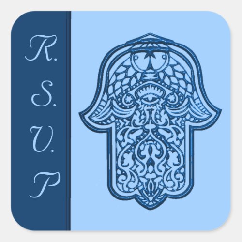 Henna Hand of Hamsa Blue Wedding Square Sticker