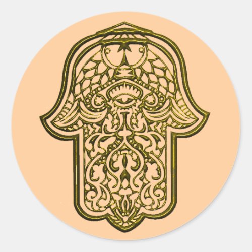 Henna Hand of Hamsa Golden Classic Round Sticker