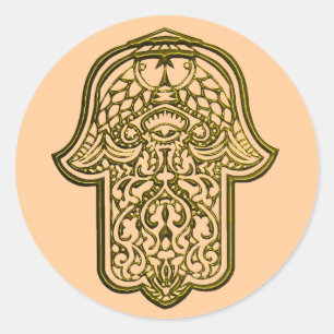 Henna Hand of Hamsa (Golden) Classic Round Sticker