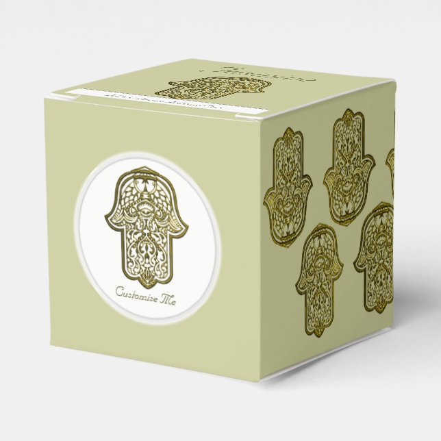 Henna Hand of Hamsa (Golden) Favor Boxes (Front Side)