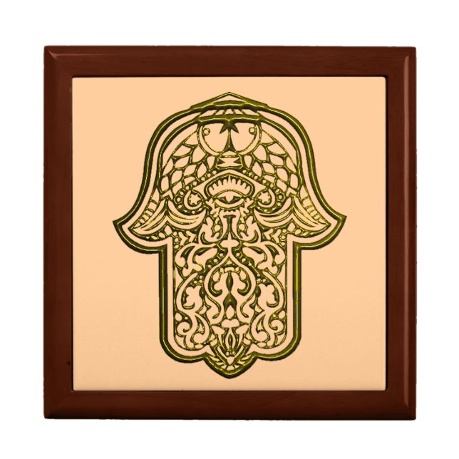 Henna Hand of Hamsa (Golden) Jewelry Box (Front)