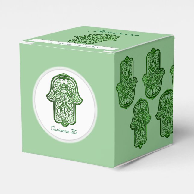 Henna Hand of Hamsa (Green) Favor Boxes (Front Side)