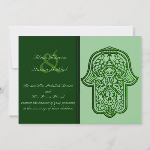 Henna Hand of Hamsa Green Wedding Invitation