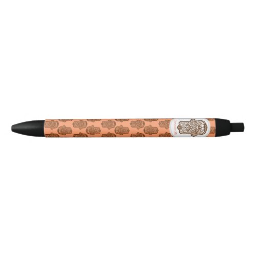 Henna Hand of Hamsa Orange Black Ink Pen