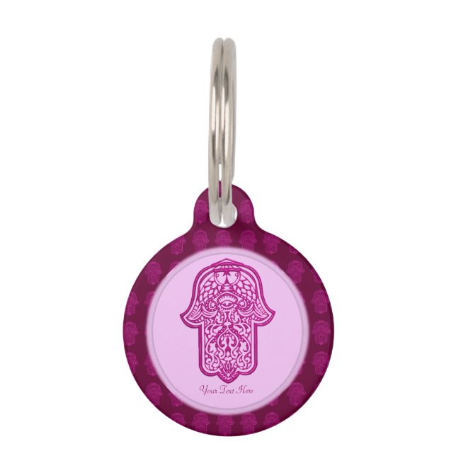 Henna Hand of Hamsa (Pink) Pet ID Tag (Front)