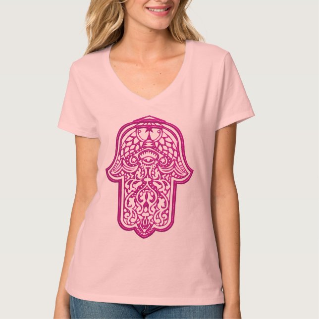 Henna Hand of Hamsa (Pink) T-Shirt (Front)