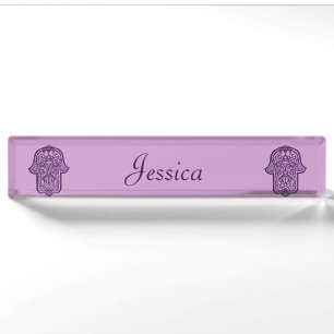 Henna Hand of Hamsa (Purple) Desk Name Plate