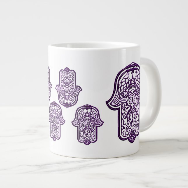 Henna Hand of Hamsa (Purple) Large Coffee Mug (Front Right)