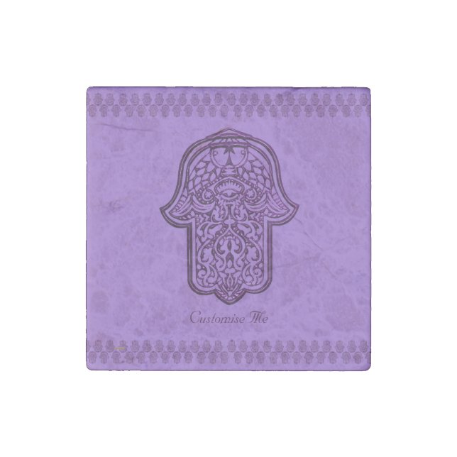 Henna Hand of Hamsa (Purple) Stone Magnet (Front)