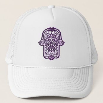 Henna Hand Of Hamsa (purple) Trucker Hat by HennaHarmony at Zazzle