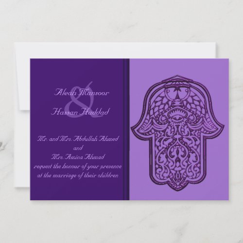 Henna Hand of Hamsa Purple Wedding Invitation