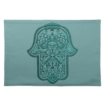 Henna Hand Of Hamsa (teal) Cloth Placemat by HennaHarmony at Zazzle