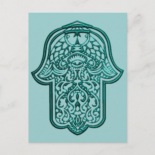 Henna Hand of Hamsa Teal Postcard